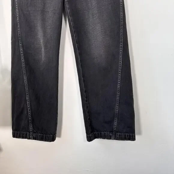 AMO Dock Pant 28 Vintage Black Wide Leg Jeans High Rise Button Fly